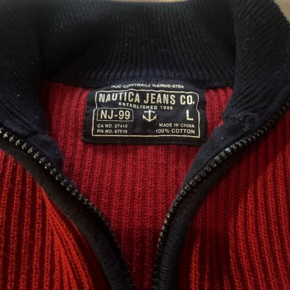 Nautica Jeans Co. 1/4 Zip Red and Blue Ribbed Pullover Sweater - Picture 3 of 5